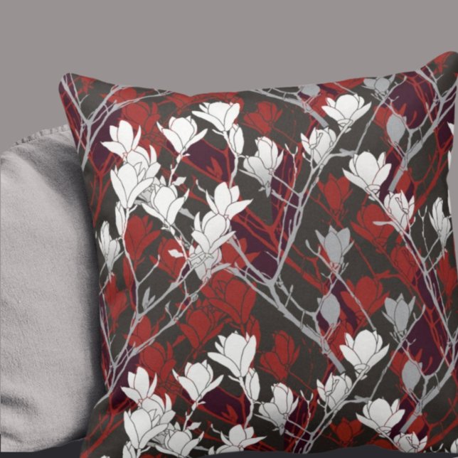 Almofada Cinza branca e Design floral vermelho (Criador carregado)