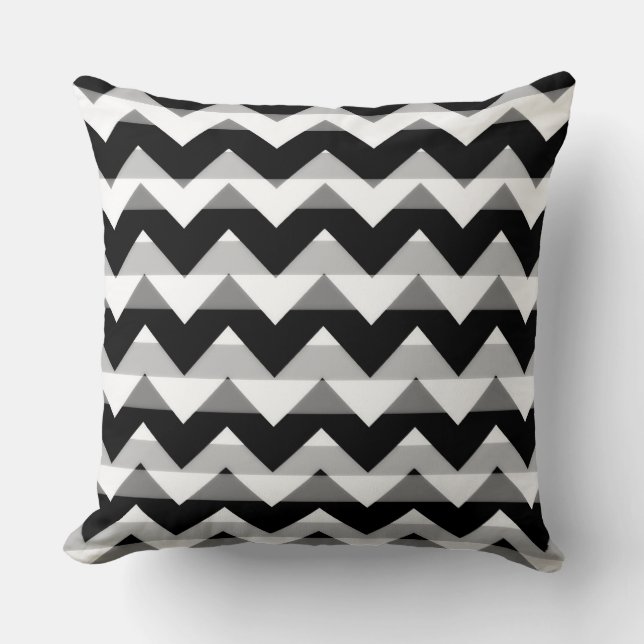 Almofada Cinza Branca Negra Chevron Zigzag (Frente)