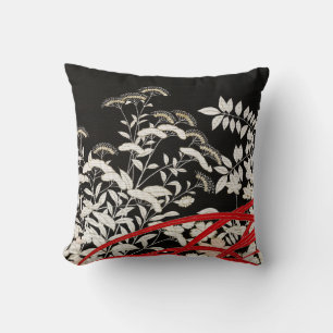 Almofada Cinza Branca Negra e Impressão Kimono Vermelho