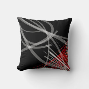 Almofada Cinza Branca Preta e Abstrato Artístico Vermelho