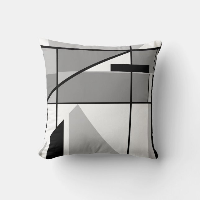 Almofada Cinza Branco Abstrato preto Linhas de triângulos M (Frente)