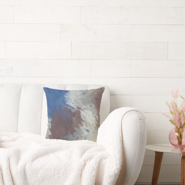 Almofada Cinza Branco Azul Brushstrokes (Sofá)