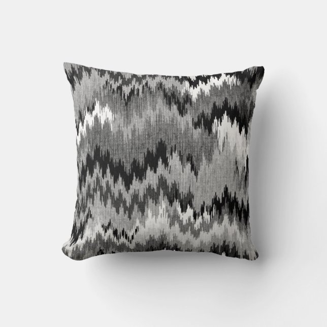 Almofada Cinza branco preto irregular de Chevron Ikat | (Frente)