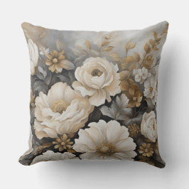 Almofada Cinza Carvão Dourado Creme Floral