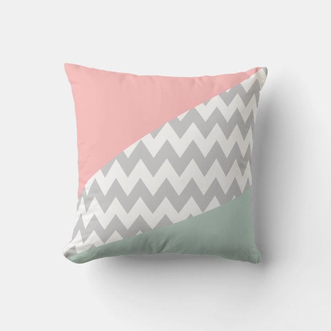 Almofada Cinza Chevron - hortelã e coral (Frente)