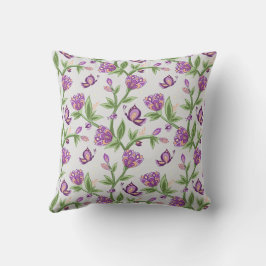 Almofada Cinza com design floral roxo