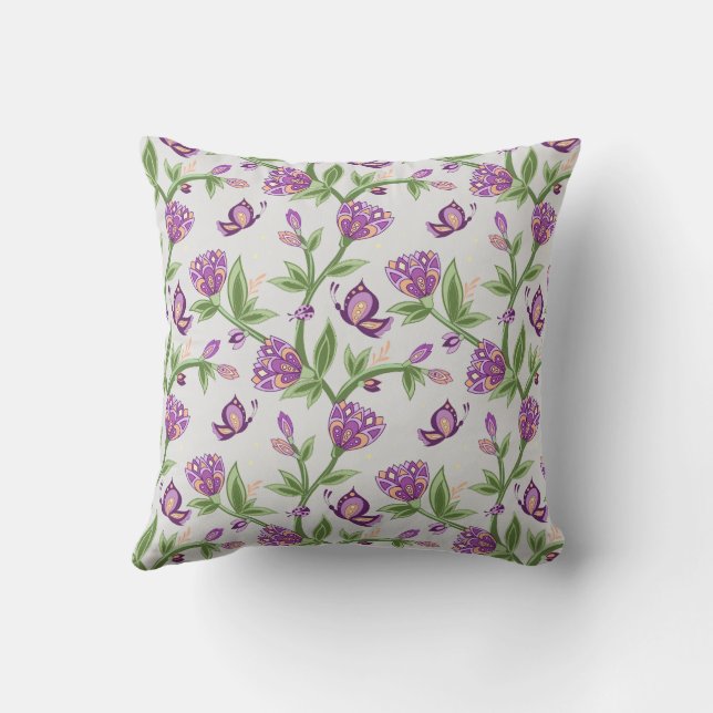 Almofada Cinza com design floral roxo (Verso)