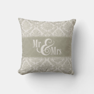 Almofada Cinza Damask "Mr & Mrs", travesseiro personalizado