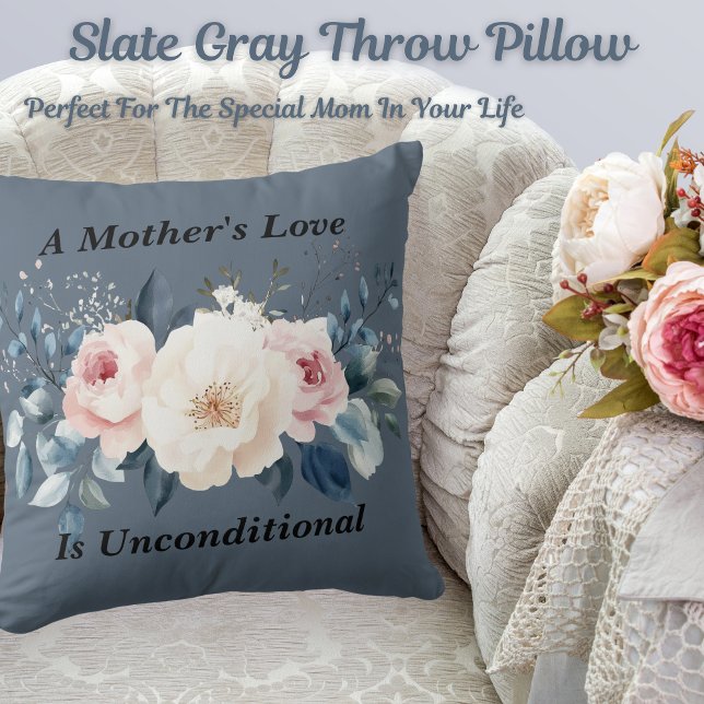 Almofada Cinza de Ama da Mãe Floral Elegante (Get this beautiful slate gray throw pillow! Perfect for the special mom in your life.)