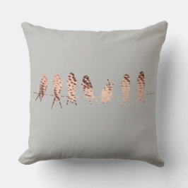 Almofada Cinza de Cobre Faux Design com Pássaros no Fio