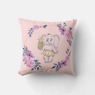 Almofada Cinza de Elefante Rosa Menina Moderna Bebê para Cr