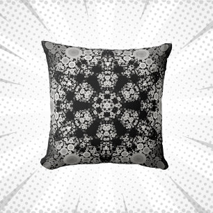 Almofada Cinza de Flor Dot Mandala e Preto