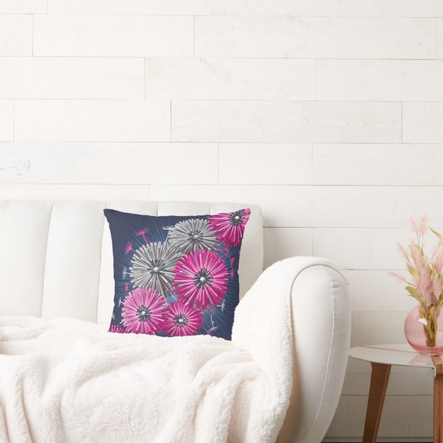 Almofada Cinza de Forragens Esquecidas Rosa Dandelion Azul (Sofá)