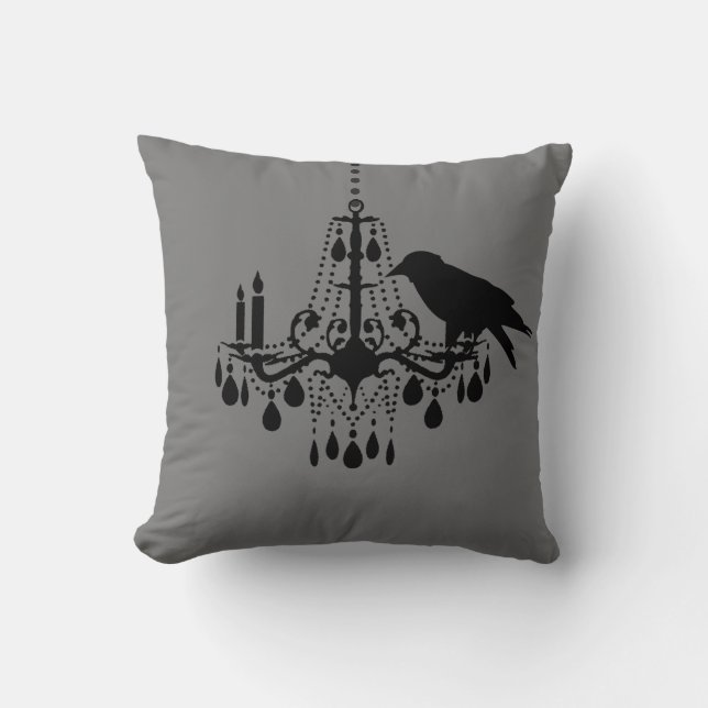 Almofada Cinza de Halloween Chandelier & Travesseiro Raven (Frente)