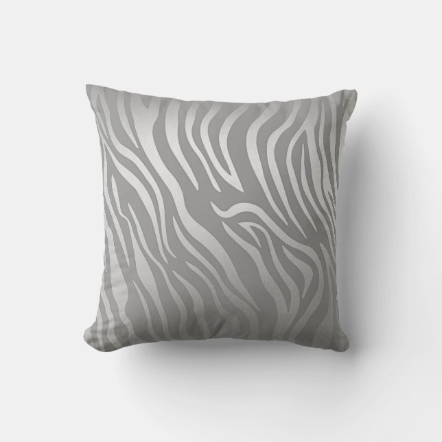 Almofada Cinza de Prata Contemporânea, Zebra, Pele Animal (Frente)