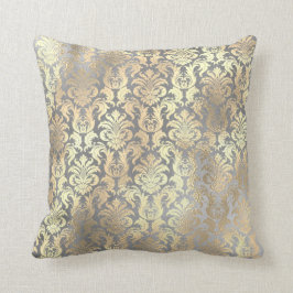 Almofada Cinza de prata Dourada Damask Antonietta Champaign