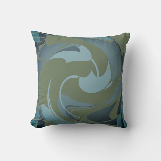 Almofada Cinza de Seafoam Verde-Olival Flor Abstrato (Frente)