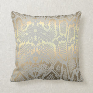 Almofada Cinza Dourada Contemporânea Pele Cobra de Python A