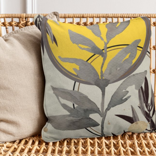 Almofada Cinza e Abstrato Artístico Amarelo (Criador carregado)