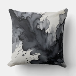 Almofada Cinza e Abstrato de Aquarela Negra
