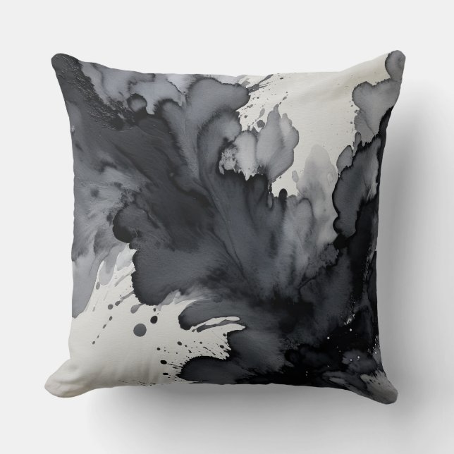 Almofada Cinza e Abstrato de Aquarela Negra (Frente)