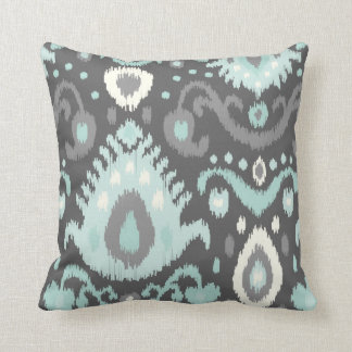 Almofada Cinza e Aqua Ikat Impressão