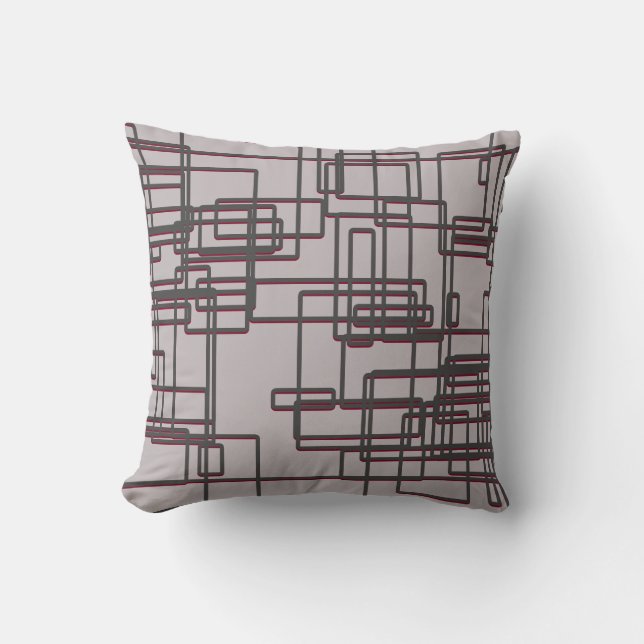 Almofada Cinza e Borgonha - Médio do século moderno Geométr (Frente)