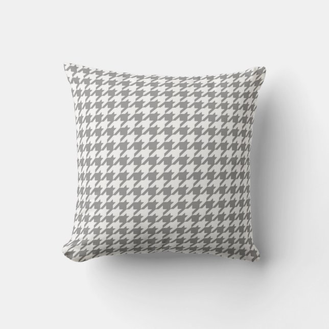 Almofada Cinza e branco do teste padrão de Houndstooth (Frente)