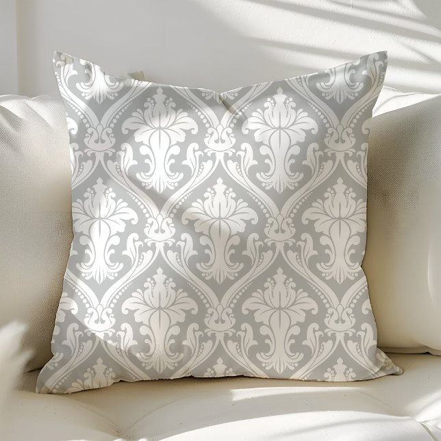 Almofada Cinza e Branco Padrão Damask Moderno Chique e Eleg (Criador carregado)