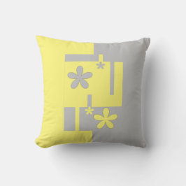 Almofada cinza e impressão amarela,