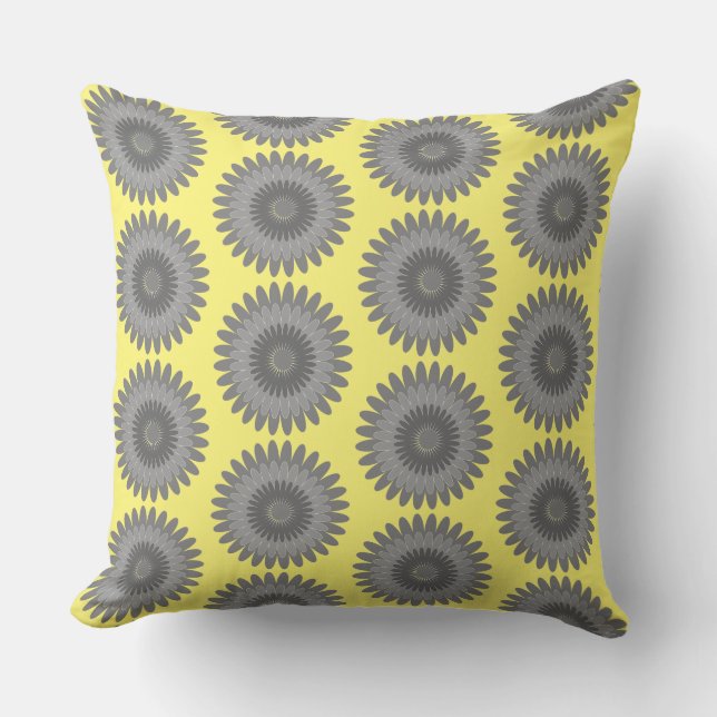 Almofada cinza e impressão amarela, (Frente)