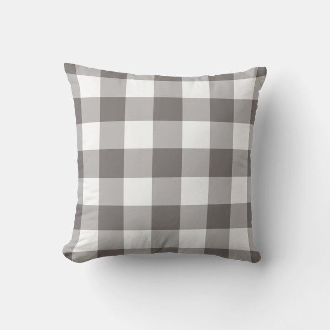 Almofada Cinza e padrão de Gingham Branco verificados (Frente)