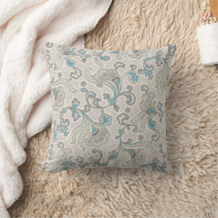 Almofada Cinza e Travesseiro decorativo Floral Turquesa