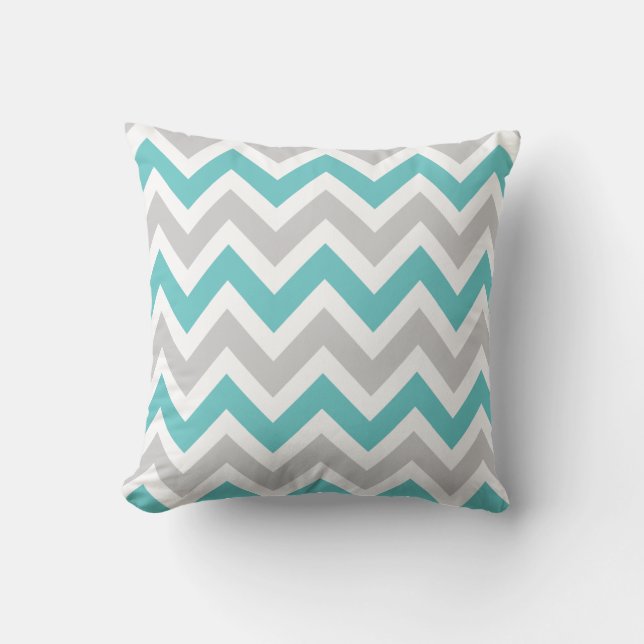Almofada Cinza e Turquoise Chevron (Frente)