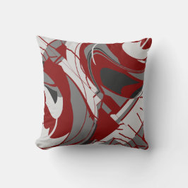 Almofada Cinza em Abstrato Floral Vermelho Escuro
