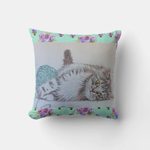 Almofada Cinza Engraçada e giro por Cat Kitten com Lã Cushi