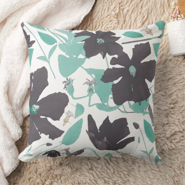 Almofada Cinza Feminina Chic Padrão Floral Teal (Cobertor)