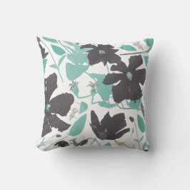 Almofada Cinza Feminina Chic Padrão Floral Teal