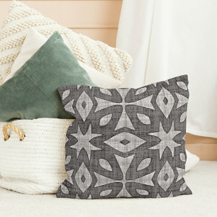 Almofada Cinza Funky Faux Linen Olha Padrão Geométrico