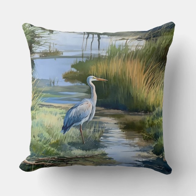 Almofada Cinza Heron em um riacho (Frente)