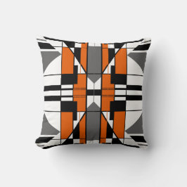Almofada Cinza Laranja Design Negra Simétrica, tipo Azulejo