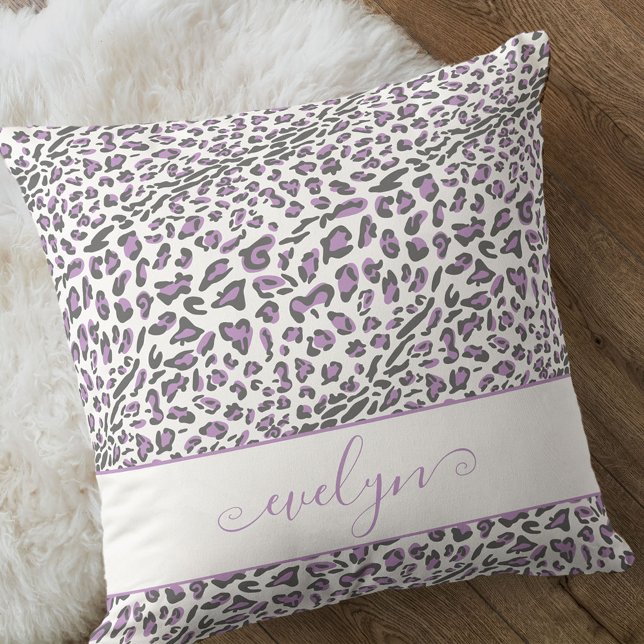 Almofada Cinza Lilac Impressa De Leopardo Animal Personaliz (Criador carregado)