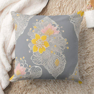 Almofada Cinza Moderno e Renda Floral Amarela