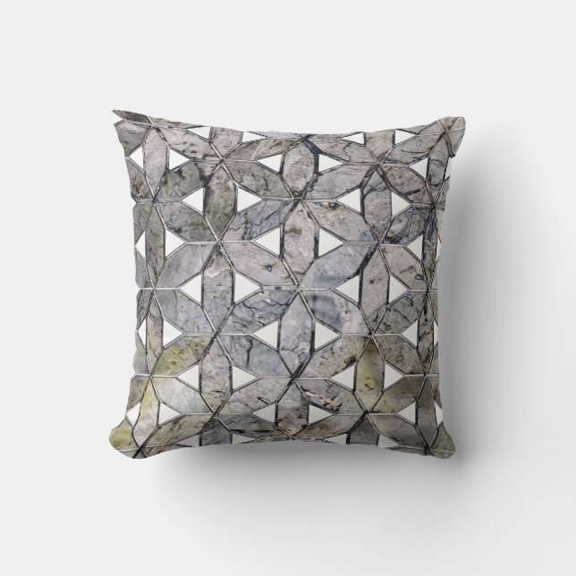 Almofada Cinza natural Pedra flor do padrão mosaico da vida (Frente)