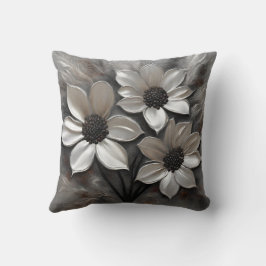 Almofada Cinza Prateado Preto Floral Moderno