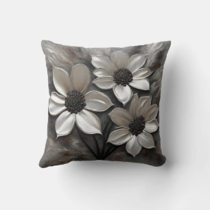 Almofada Cinza Prateado Preto Floral Moderno