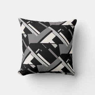 Almofada Cinza Preta, Abstrato de Arte Diagonal em Branco S