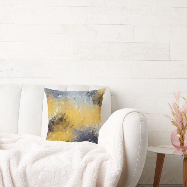 Almofada Cinza Preta Amarelo - Traços de Abstrato Branco (Sofá)