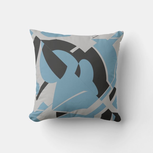 Almofada Cinza preto de Abstrato azul claro (Frente)