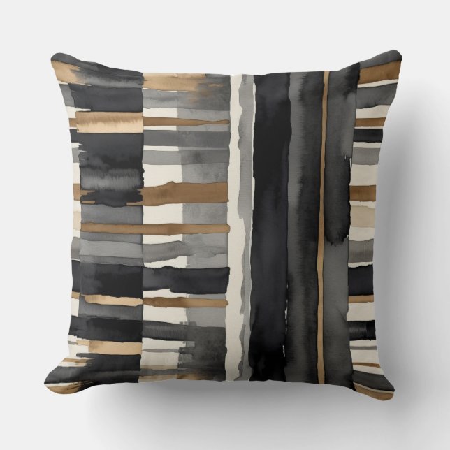 Almofada Cinza preto e abstrato de bronze (Frente)